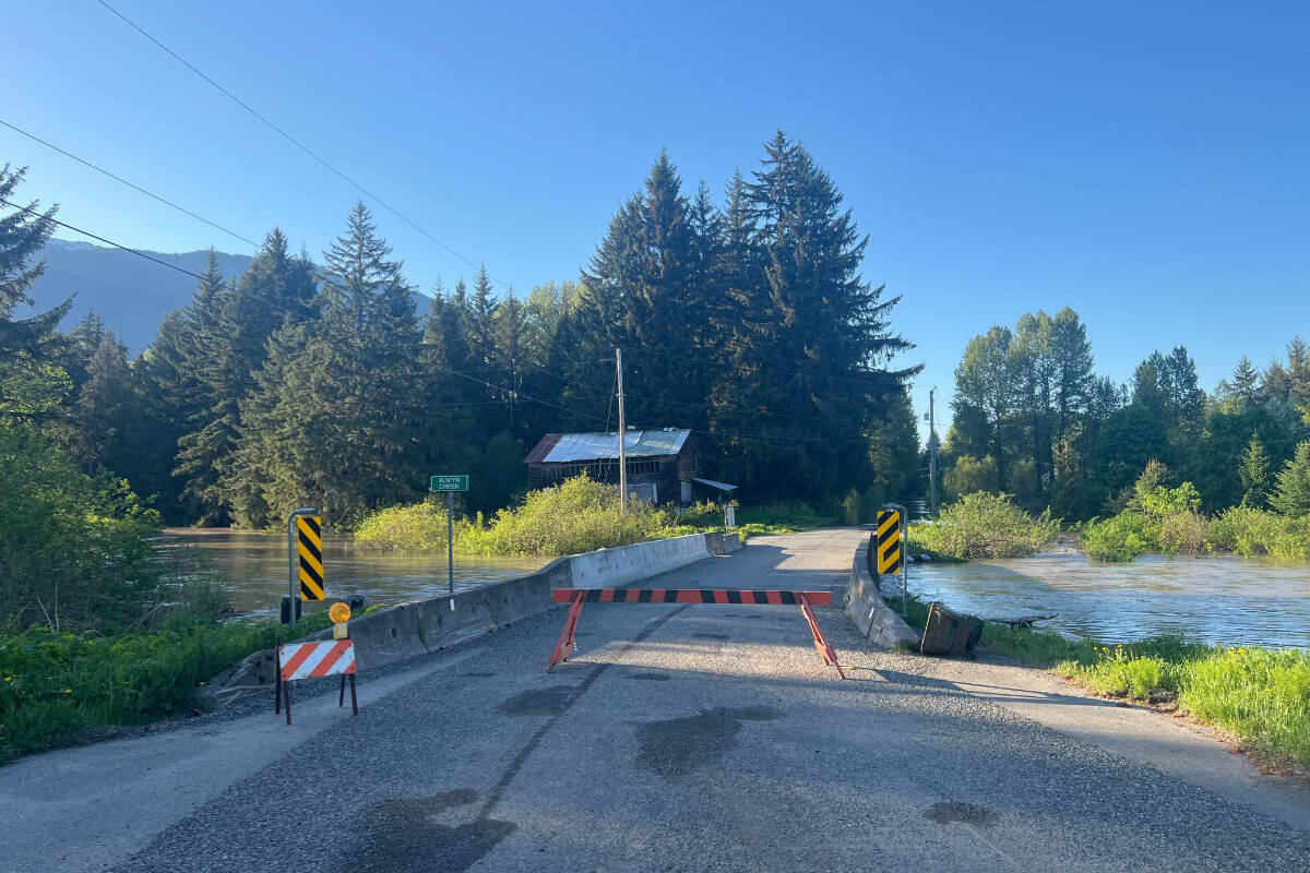 Road closed in the Old Remo area, west of Terrace, on May 16 due to flooding. (Viktor Elias/Terrace Standard)