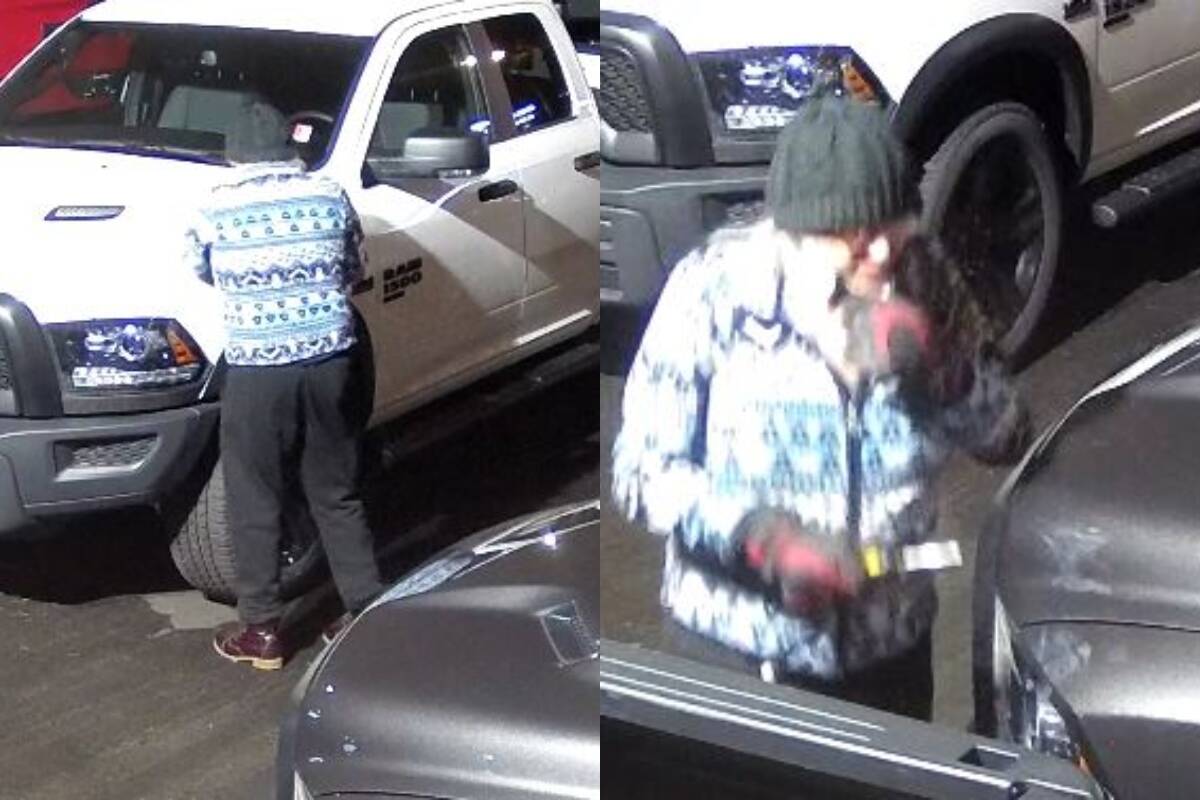 Coquitlam RCMP are looking for a suspect in a mass-keying incident at two dealerships between January and April 2023. (Coquitlam RCMP handout)