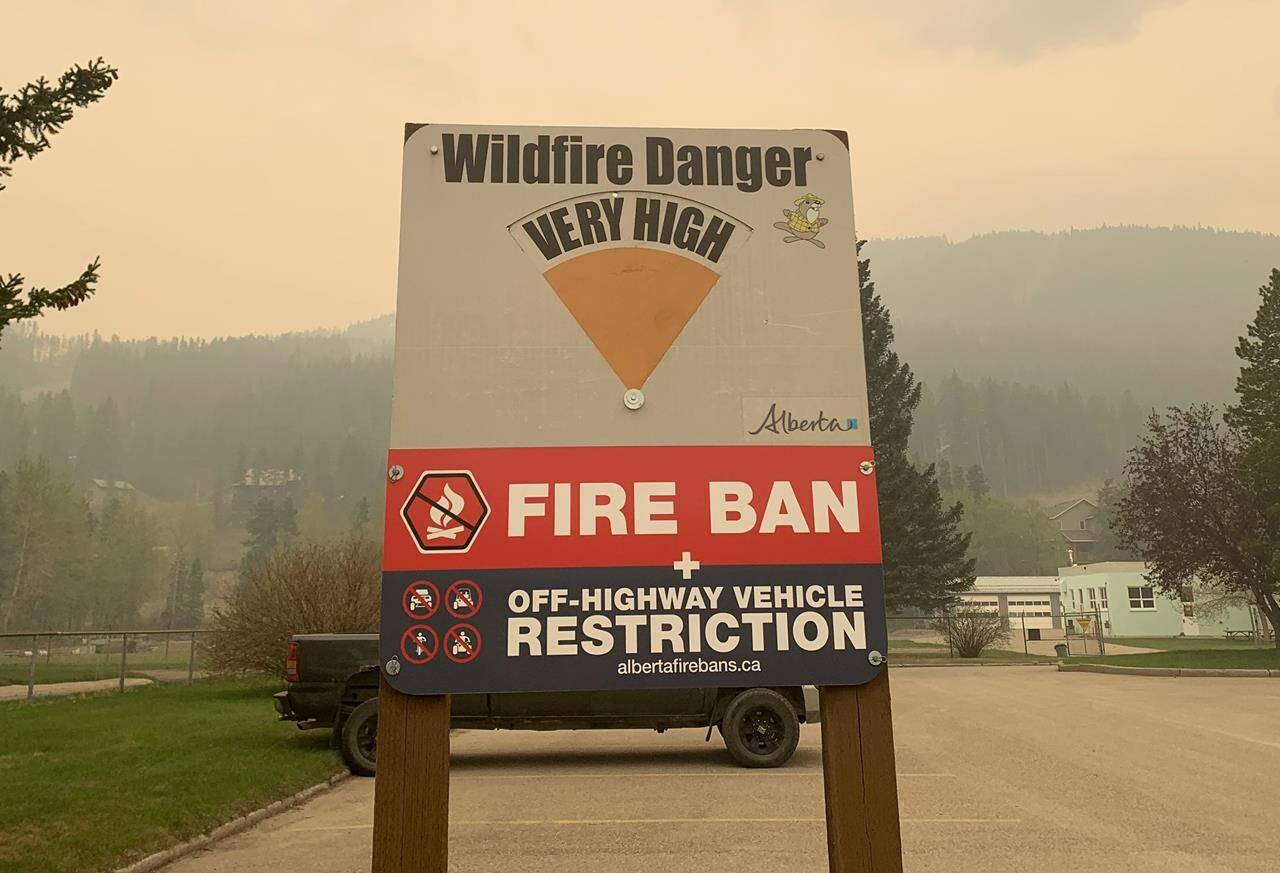 Blairmore area danger wildfire warning signage is shown in this handout image provided by Alberta’s fire service. THE CANADIAN PRESS/HO-Government of Alberta Fire Service **MANDATORY CREDIT **