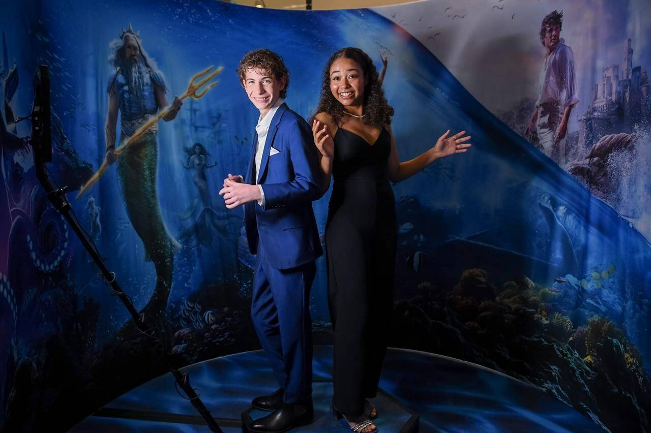 Jacob Tremblay and Millie Davis attend the Canadian Premiere of The Little Mermaid held at TIFF Bell Light Box in Toronto on May 18, 2023. THE CANADIAN PRESS/HO - George Pimentel **MANDATORY CREDIT**