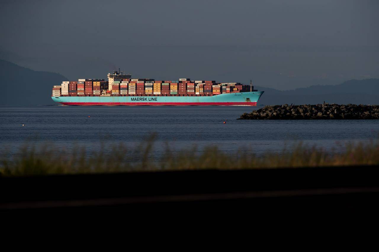 A container ship arrives in Canada to be unloaded in Delta, B.C., on June 29, 2019. Five environmental groups have launched a combined legal challenge to the port expansion plan at Roberts Bank, south of Vancouver, that was approved by the federal government last month. Represented by Ecojustice, the coalition says it has filed an application in Federal Court for judicial review of Terminal 2’s approval. THE CANADIAN PRESS/Darryl Dyck