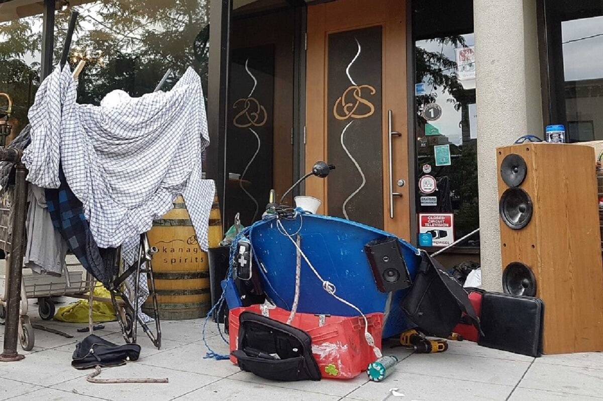 People who experience homelessness in Kelowna often sleep in doorways of businesses on the city’s main downtown street, Bernard Avenue. (David Venn - Kelowna Capital News)