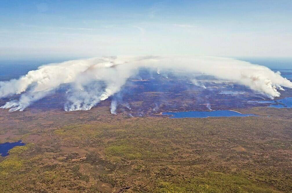 An aerial image showing the magnitude of the fire burning in Shelburne County, N.S. is shown in a Wednesday, May 31, 2023 handout photo. Air quality statements have been issued by Environment Canada in Nova Scotia as wildfires continue burning in the province. THE CANADIAN PRESS/HO-Communications Nova Scotia