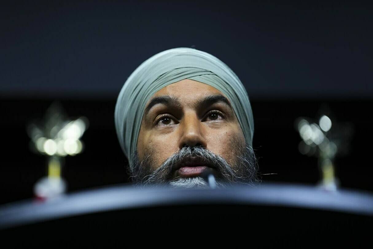 NDP leader Jagmeet Singh holds a press conference on Parliament Hill in Ottawa on Tuesday, May 30, 2023. THE CANADIAN PRESS/Sean Kilpatrick