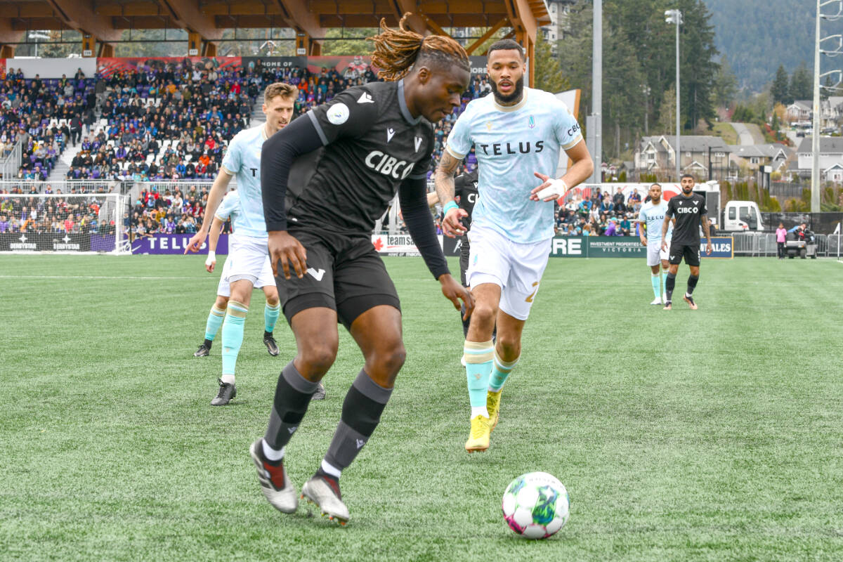 In Vancouver FC’s inaugural game against Pacific FC, they lost 1-0. But defender Ibrahim Bakare (above) and the rest of VFC hope to retaliate during a rematch Friday, June 2 on home pitch at Willoughby Stadium. (CPL/Special to Langley Advance Times)