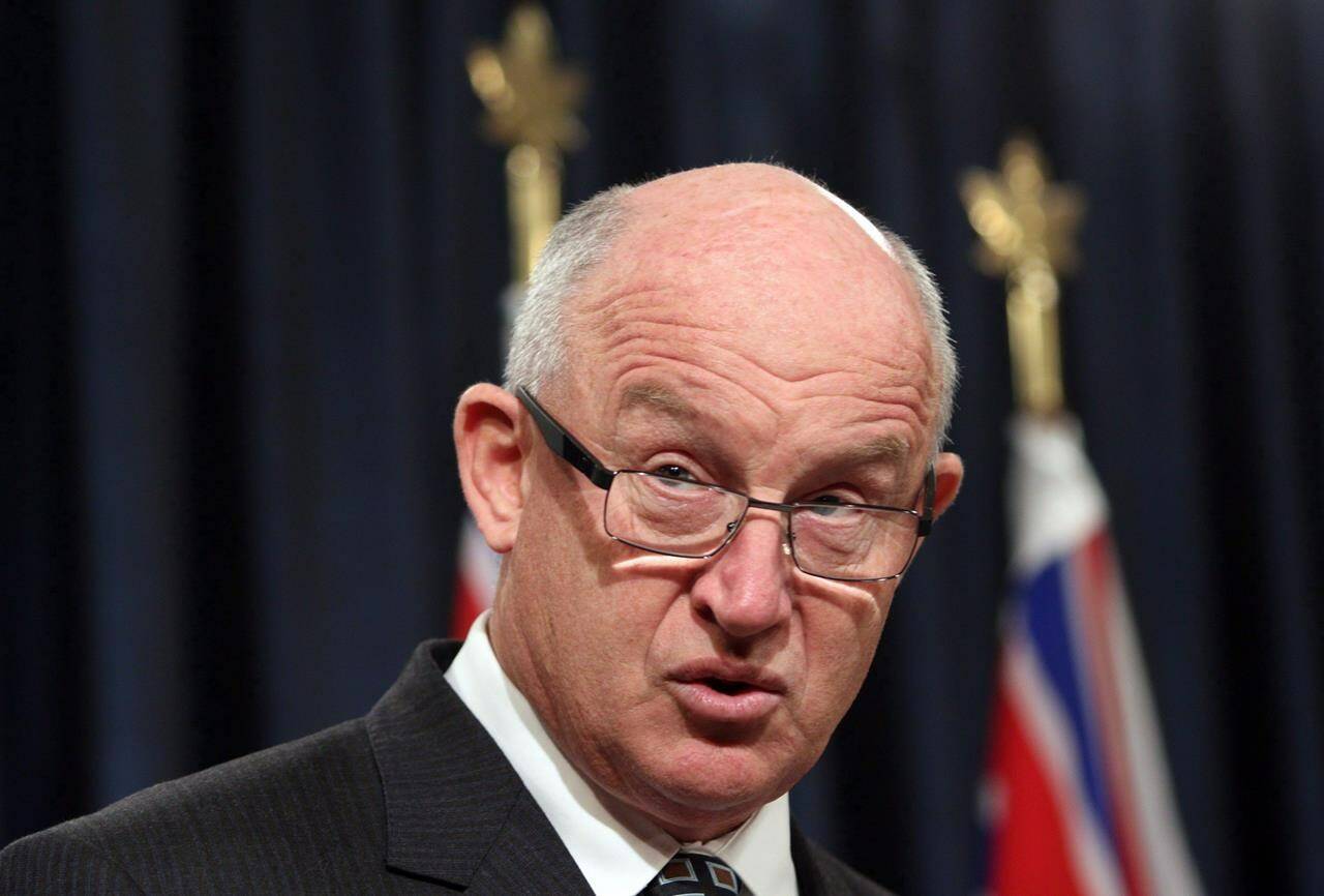 Minister of Public Safety Mike Farnworth speaks to media during a press conference in the press gallery at Legislature in Victoria, B.C., on Monday February 5, 2018.THE CANADIAN PRESS/Chad Hipolito