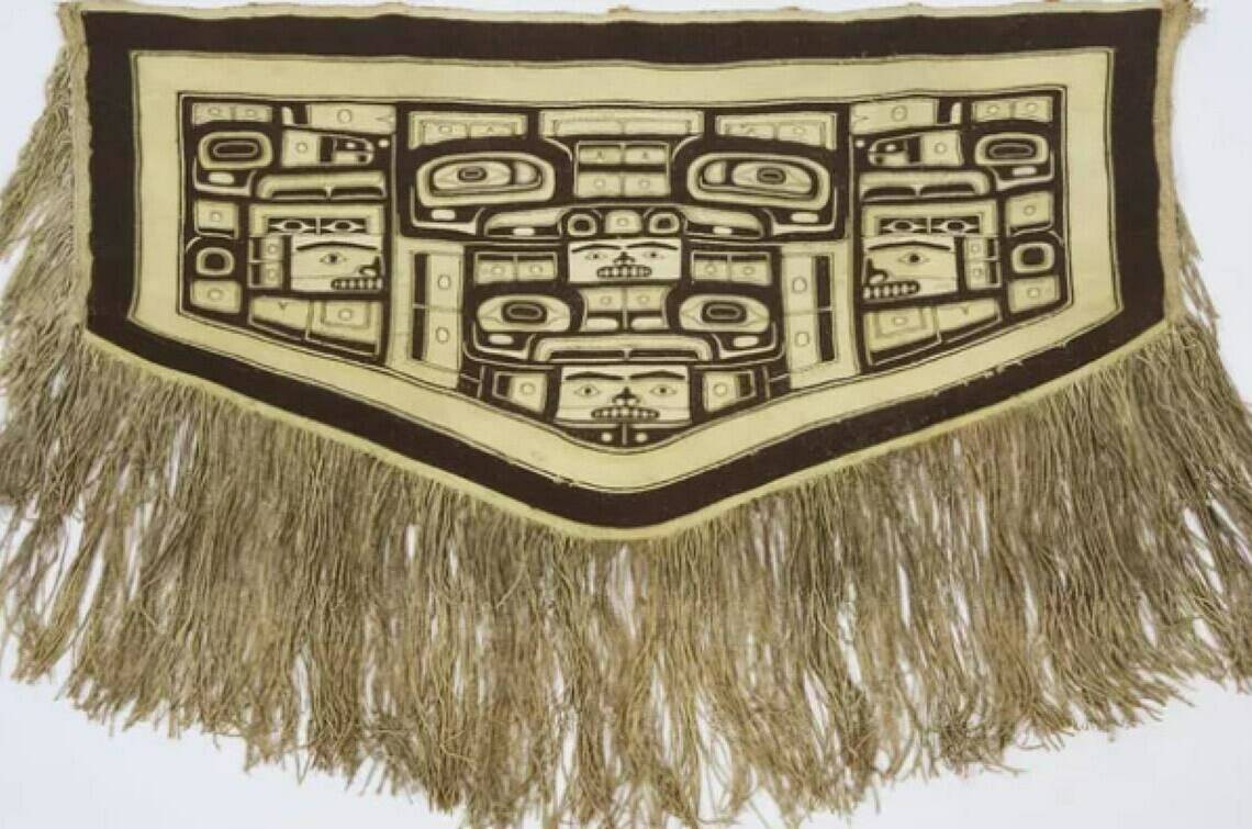 A Chilkat blanket, created in a Tlingit community in the 1800s, is seen in an undated handout photo. A man who is helping return the 140-year-old robe to the British Columbia First Nation where it was created says it’s as if the regalia called out to its people and they are bringing it home. THE CANADIAN PRESS/HO-Taku River Tinglit First Nation