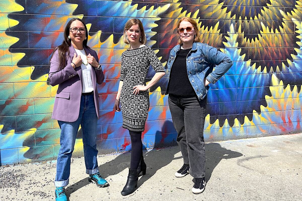 Chilliwack Mural Festival’s Carrielynn Victor (curator 2023), Amber Price (co-founder/curator), Lise Oakley (director). (Jennifer Feinberg/ Chilliwack Progress)