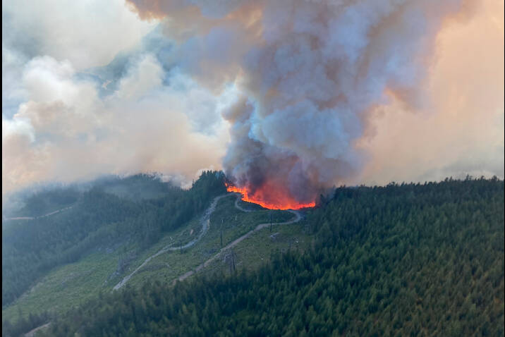 The Chehalis River wildfire has razed about 800 hectares since Saturday and remains classified as “out of control” and as a wildfire of note as of Thursday (photo/B.C. Wildfire Service)