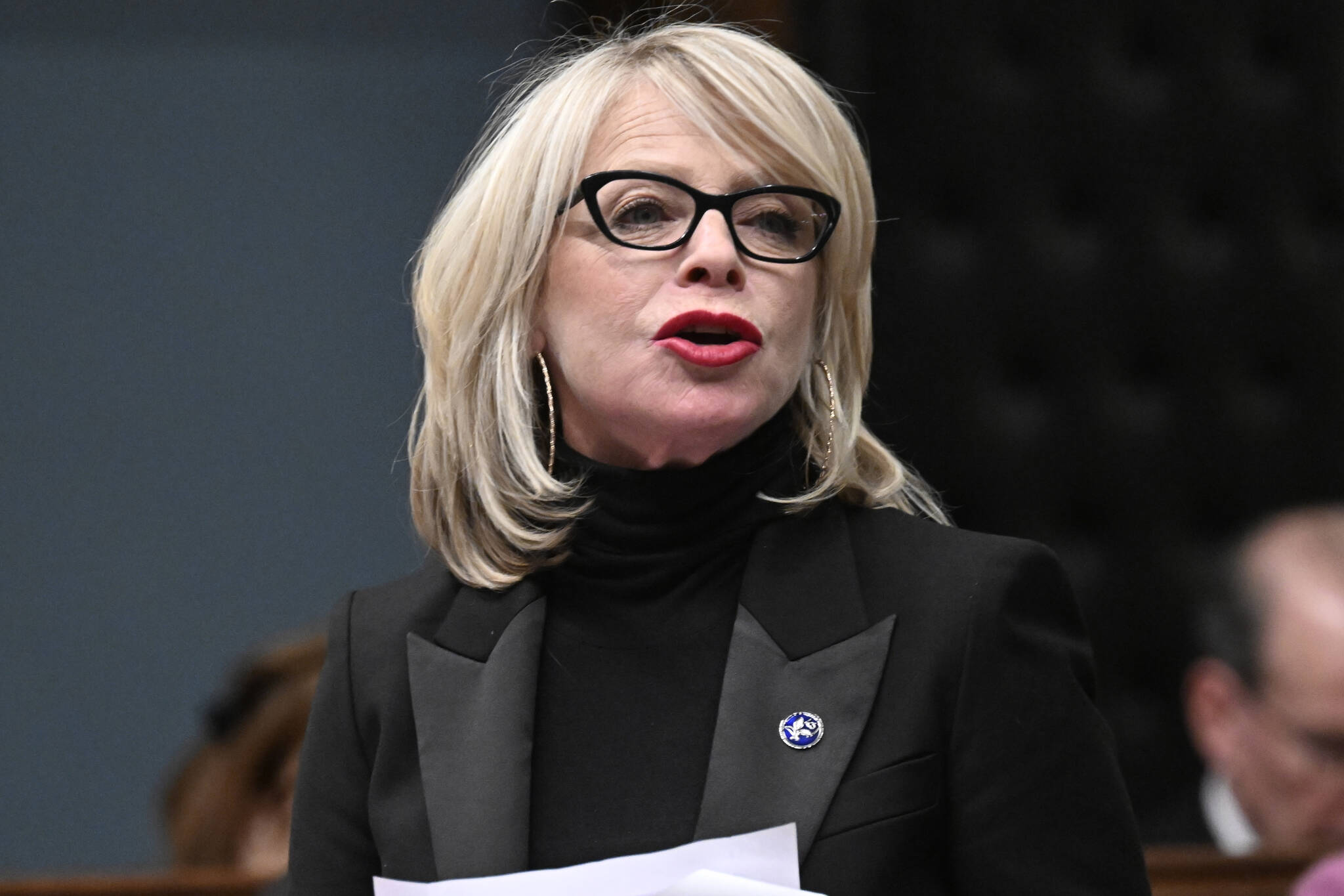 Quebec Tourism Minister Caroline Proulx presents a legislation that would regulate the rental of short term residences, at the legislature in Quebec City, Tuesday, May 9, 2023. THE CANADIAN PRESS/Jacques Boissinot