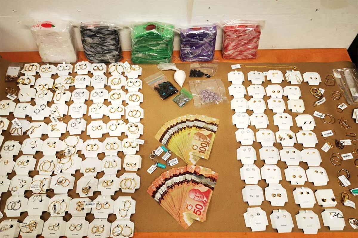 Police in Abbotsford seized $123,000 in suspected stolen jewelry, bags of suspected drugs and $6,000 cash after stopping a vehicle early Friday morning (June 9). (APD photo)