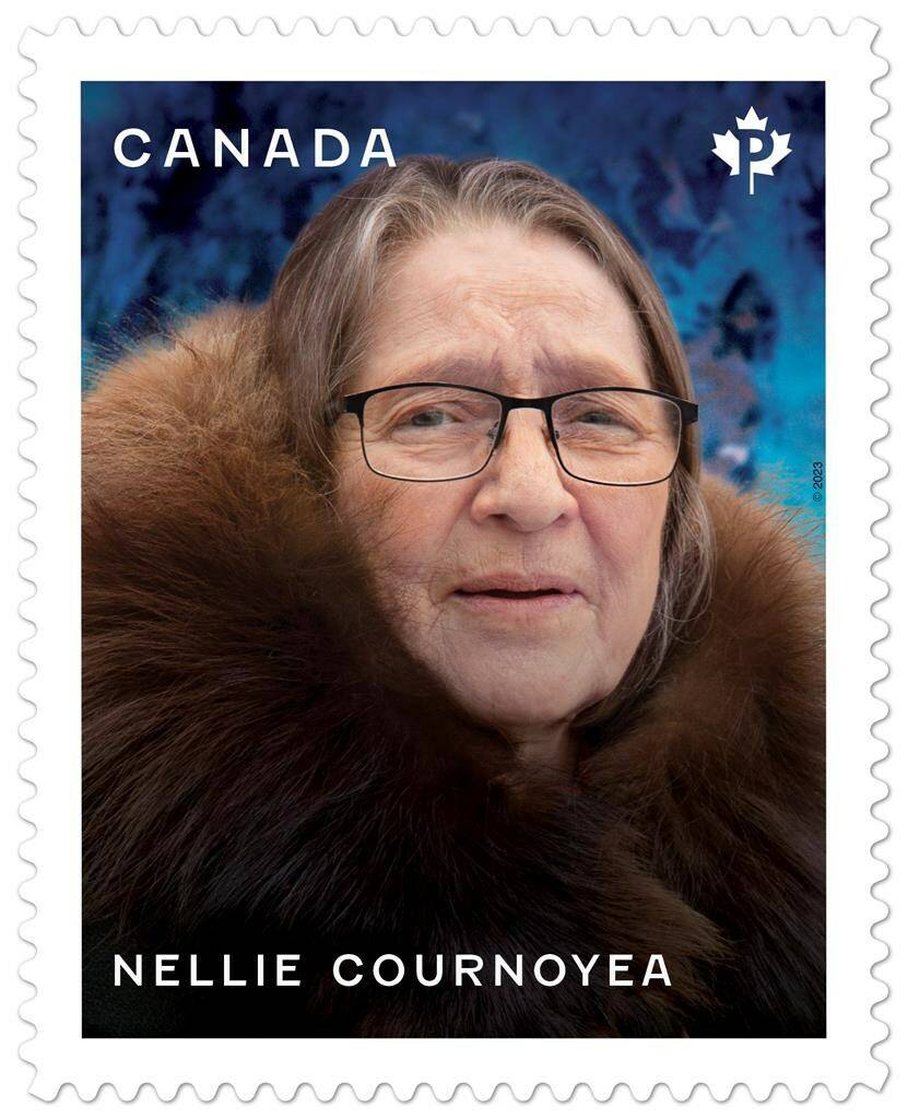 A stamp bearing the portrait of Nellie Cournoyea is seen in an undated handout photo. The first Indigenous woman to lead a provincial or territorial government in Canada is being honoured with a new stamp. Canada Post says it has unveiled a stamp in honour of Cournoyea, known as a champion of her people in Canada’s western Arctic. THE CANADIAN PRESS/HO-Canada Post, *MANDATORY CREDIT*