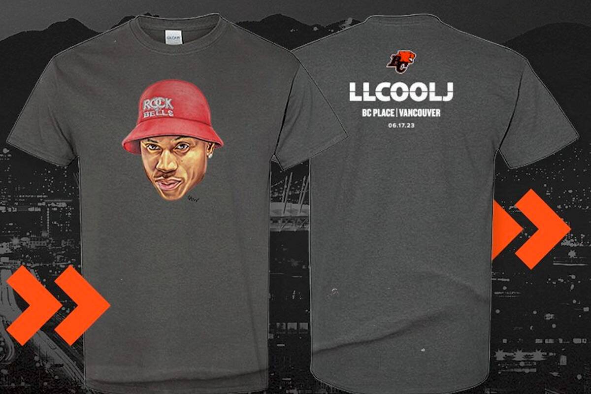 Limited-edition T-shirts featuring rapper LL Cool J will be sold at the BC Lions game Saturday at BC Place Stadium in Vancouver. (Photo: twitter.com/BCLions)