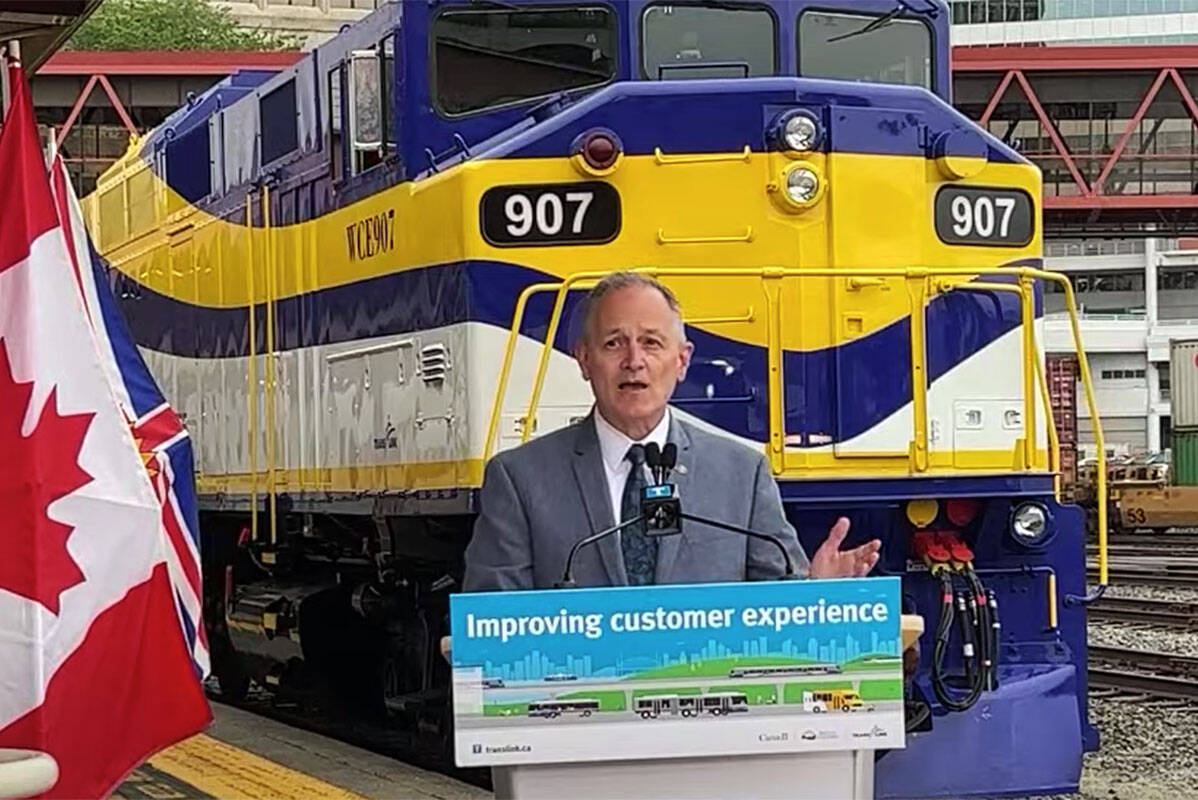 Maple Ridge-Mission MLA Bob D’Eith at the June 16 announcement about restored TransLink service. (TransLink/Special to The News)