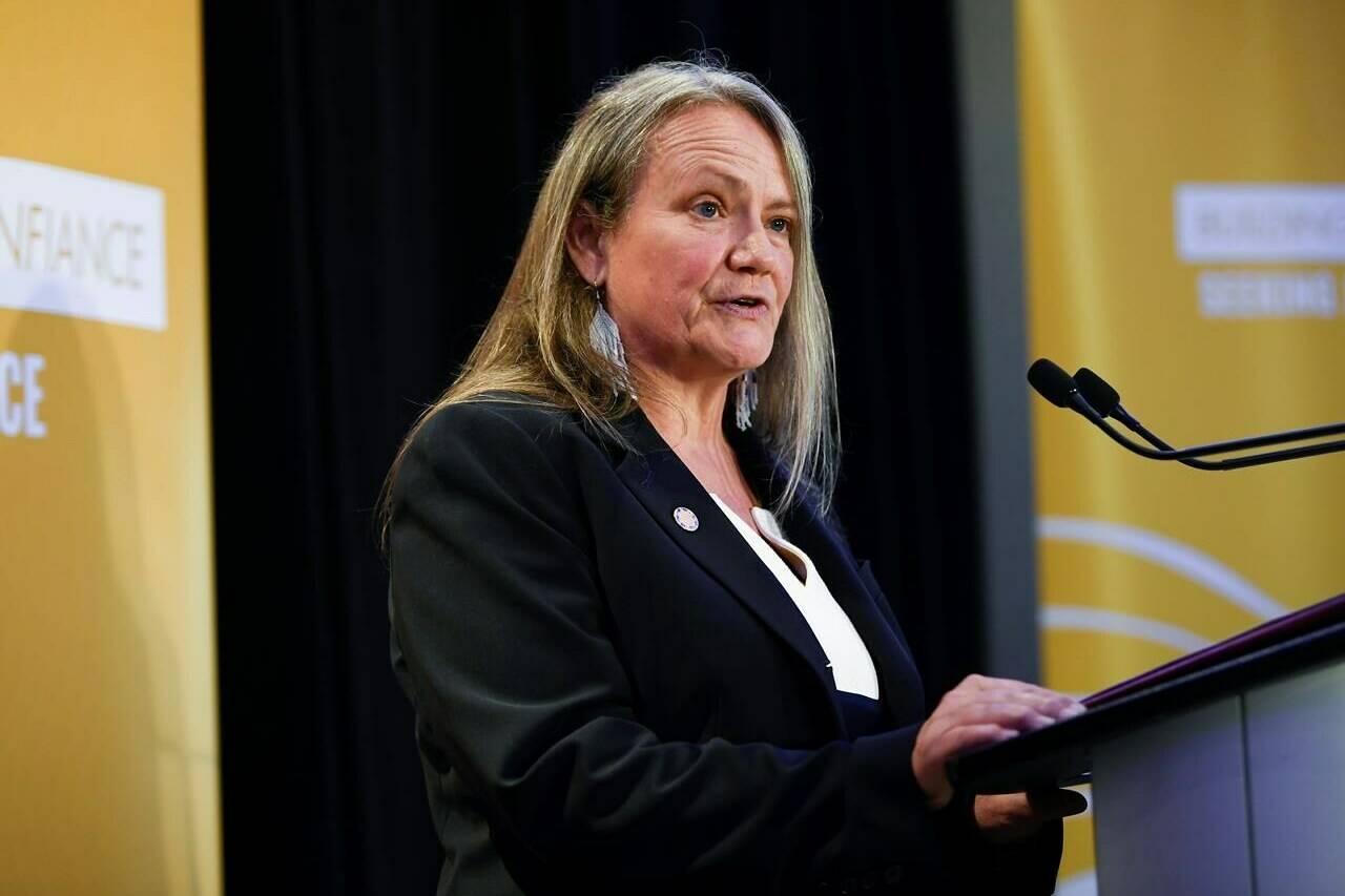 Kimberly Murray speaks after being appointed as Independent Special Interlocutor for Missing Children and Unmarked Graves and Burial Sites associated with Indian Residential Schools, at a news conference in Ottawa, on Wednesday, June 8, 2022. Murray says “urgent consideration” should be given to legal mechanisms as a way for Canada to combat residential school denialism.THE CANADIAN PRESS/Justin Tang