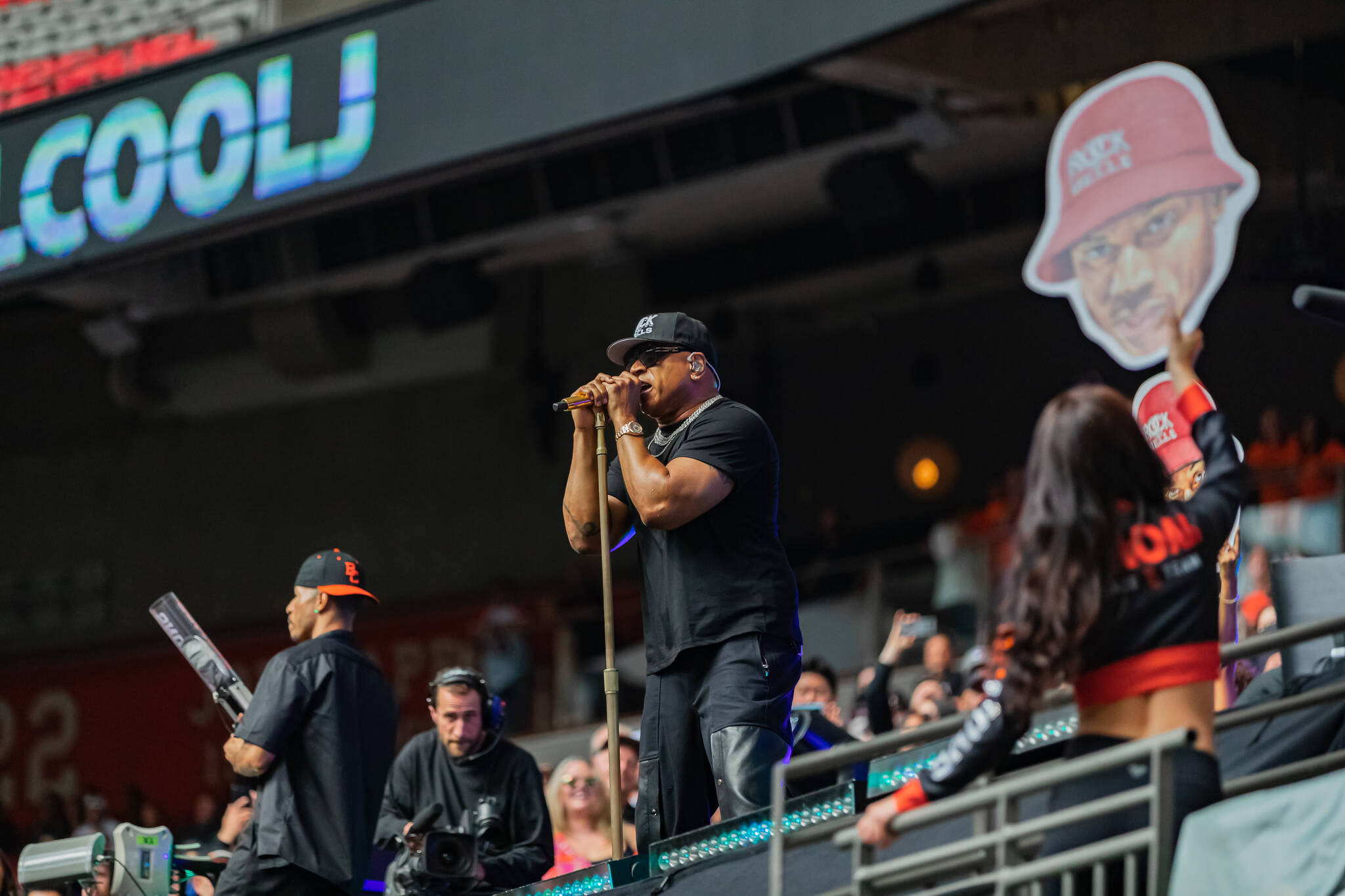 LL Cool entertaining fans prior to Saturday’s B.C. Lions game at BC Place. The Lions would shutout the Edmonton Elks 22-0. (Steven Chang BC Lions photo)