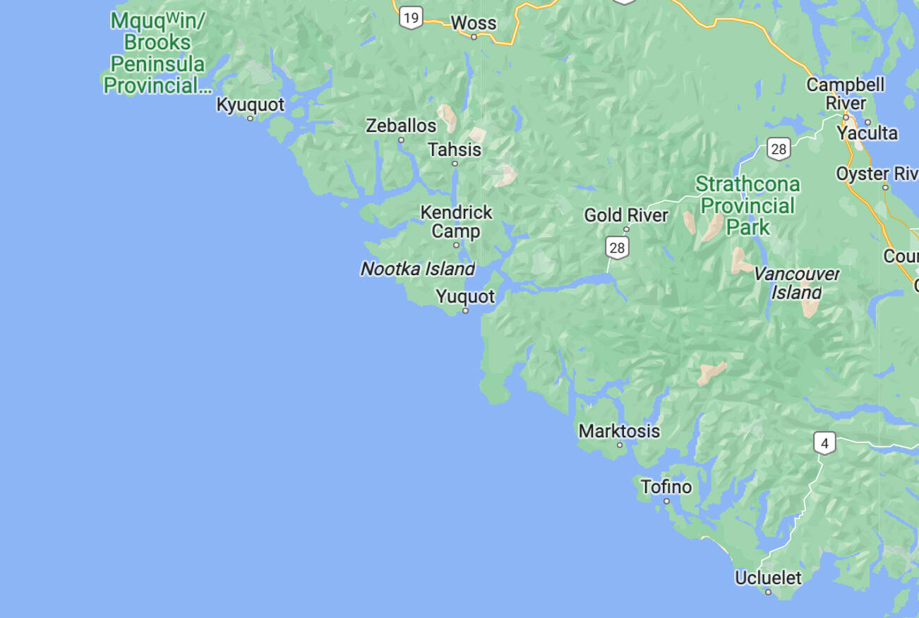 A plane carrying four individuals crashed in Tahsis Inlet near Mizona Point Tuesday as it was flying from Masset to Tofino on the northwest coast of Vancouver Island. (Google Maps)