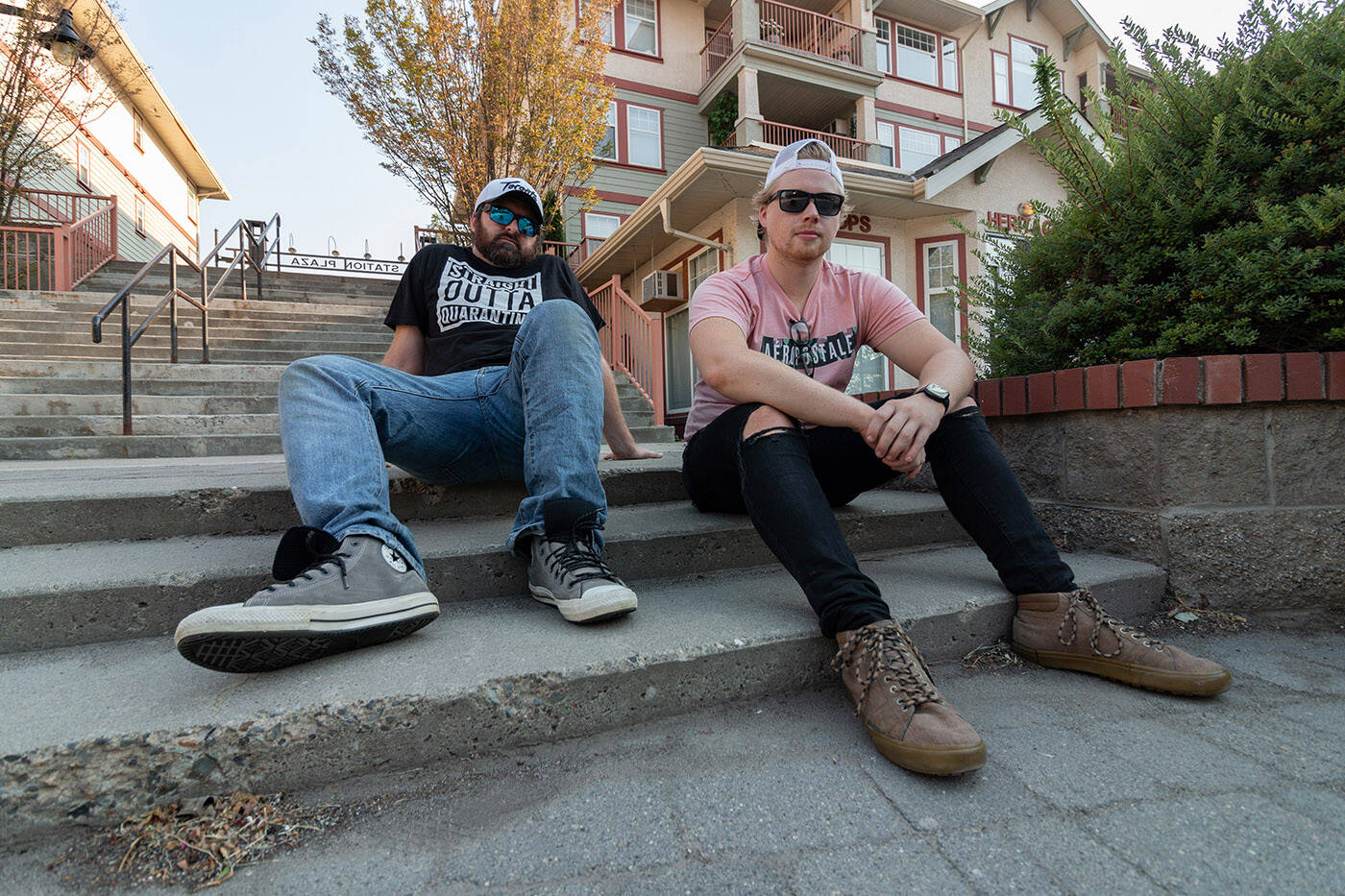 Kevin Roy (left) and Jon Fennell of B.C. acoustic-pop duo LooPS will attempt to break the Guinness World Record for most number of concerts performed in 12 hours on July 8. (Submitted by LooPS)