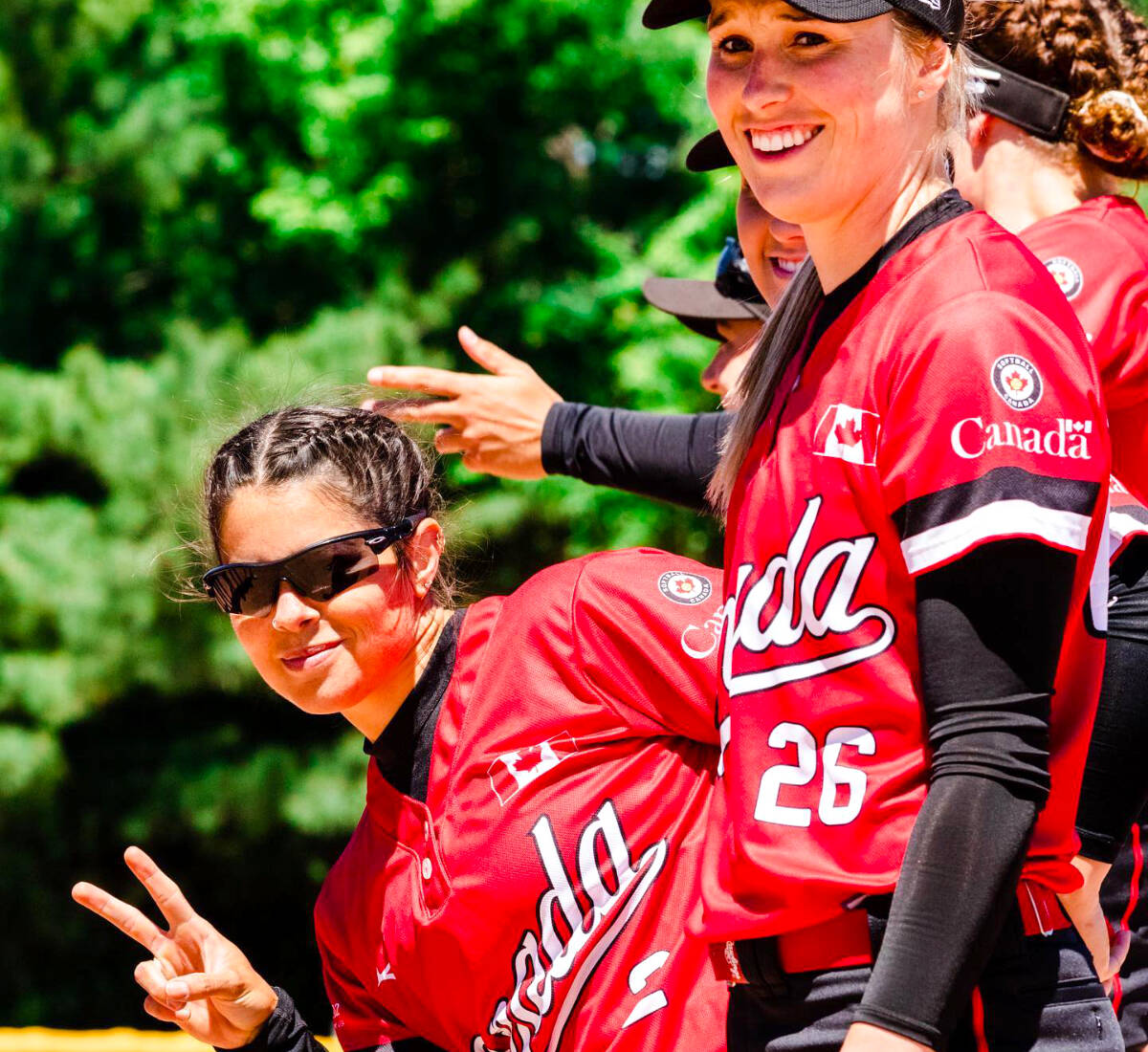 Larissa Franklin (right) will be one of seven B.C. athletes playing with Team Canada at the 2023 WBSC Women’s Softball World Cup Group Stage. (Softball Canada/Special to The News)