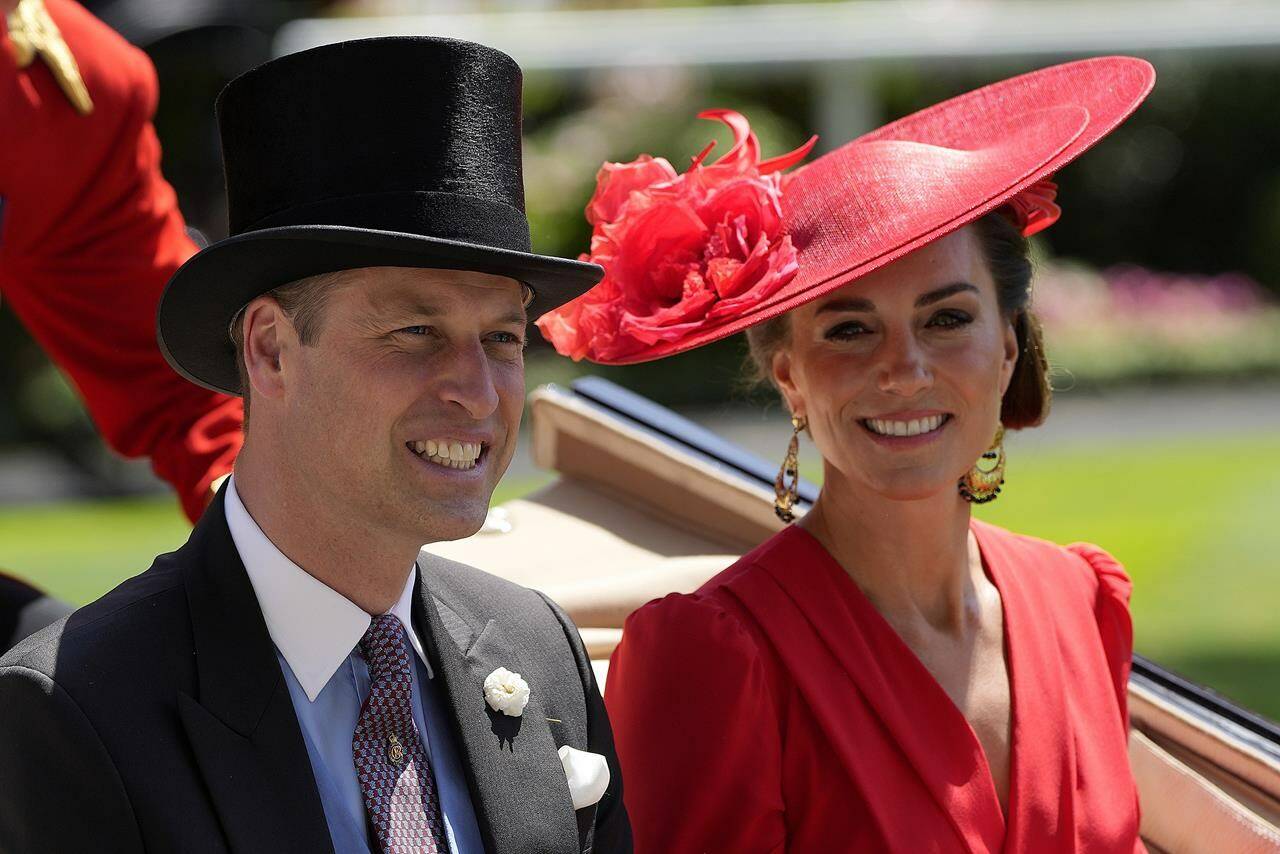 Britain's Prince William and Kate, Princess of Wales arrive for the Royal Ascot horse racing meeting, at Ascot Racecourse in Ascot, England, Friday, June 23, 2023.(AP Photo/Alastair Grant)