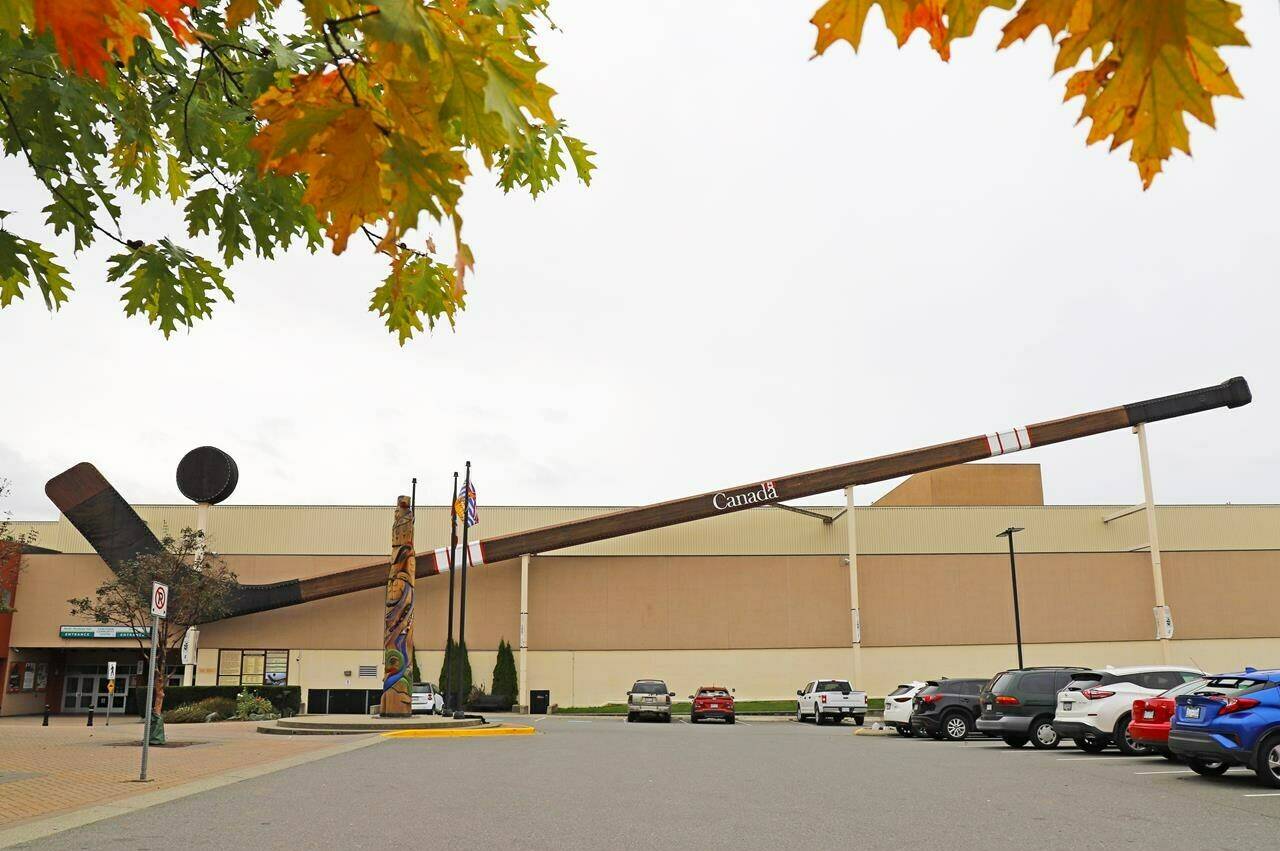 The world’s largest hockey stick is seen at Cowichan Arena in Duncan, B.C., in an undated handout photo. THE CANADIAN PRESS/HO-Cowichan Valley Regional District, *MANDATORY CREDIT*