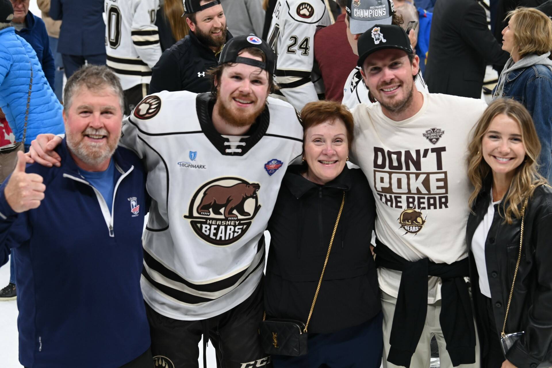 Randall, Lucas, Rosalind and Ryan Johansen - along with Ryan’s girlfriend Abbey Gray - celebrate Lucas and the Hershey Bears winning the AHL Championship in Palm Springs last Wednesday. Photo courtesy of Randall Johansen
