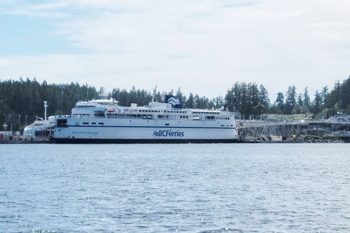 BC Ferries’ Queen of New Westminster at Swartz Bay. Reservations over the long weekend for the Coastal Celebration have been moved to other sailings. (Katherine Engqvist/News Staff)