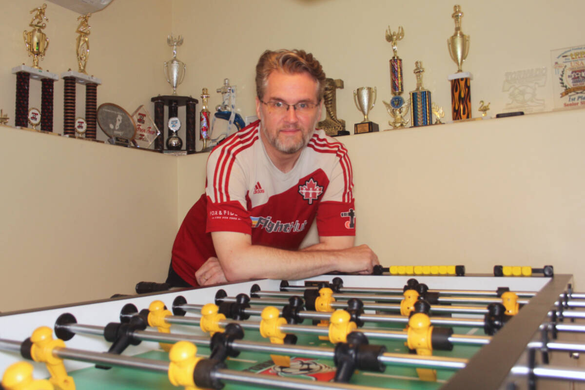 Longtime leading Canadian player, Eric Dunn of Saanich is among the first inductees to the national foosball hall of fame. (Christine van Reeuwyk/News Staff)