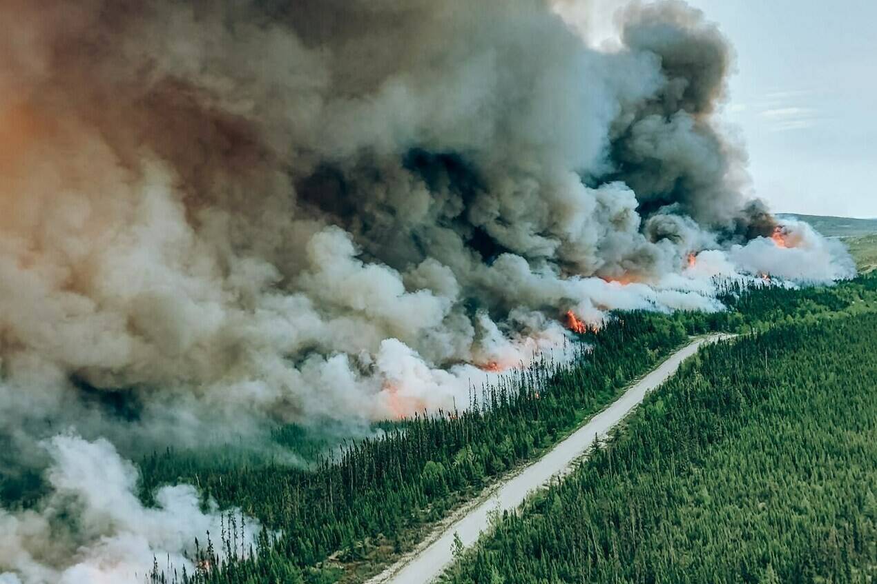 A controlled burn is seen on the edge of a wildfire numbered 334 near Mistissini, Que., in a June 6, 2023, handout photo. Almost 1,200 elders, medical patients, pregnant women, infants and other vulnerable people from Cree communities are among the evacuees who have fled northern Quebec due to wildfires and smoke. THE CANADIAN PRESS/HO-SOPFEU, Genevieve Poirier