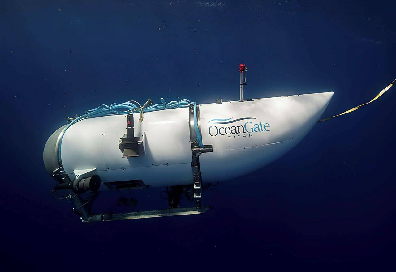 This photo provided by OceanGate Expeditions shows the submersible vessel named Titan used to visit the wreckage site of the Titanic. A vessel that had been searching for debris from the ill-fated Titan submersible has returned to port in St. John’s, N.L. The Canadian-flagged Horizon Arctic is carrying a remotely operated vehicle (ROV) that carried out a search of the ocean floor not far from the wreck of the Titanic, about 700 kilometres south of Newfoundland. THE CANADIAN PRESS/AP-OceanGate Expeditions via AP