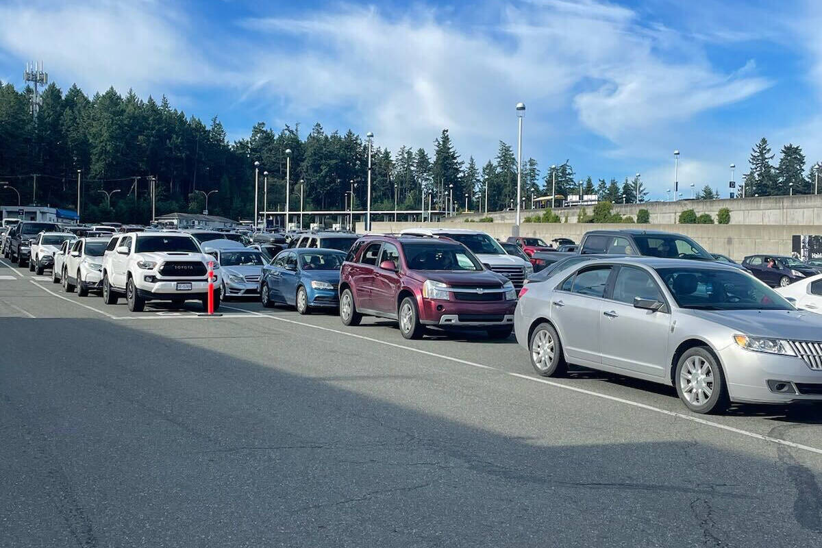 Passengers at the Swartz Bay ferry terminal are already facing multi-sailing waits Thursday morning. (Michelle Cabana/Black Press Media)