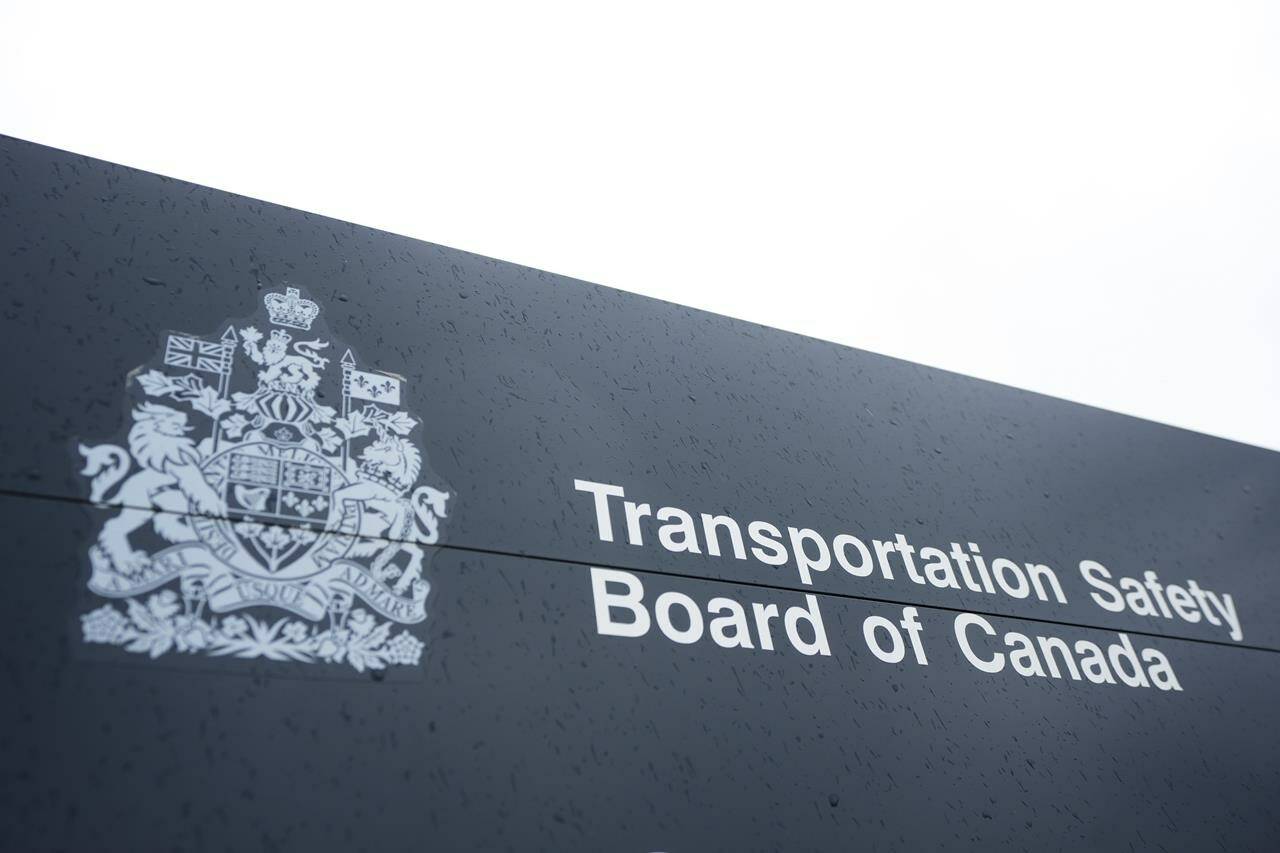 Transportation Safety Board of Canada (TSB) signage is pictured outside TSB offices in Ottawa, Monday, May 1, 2023. Transportation Safety Board investigators have been called in following an “aircraft accident” at Boundary Bay Airport in Metro Vancouver. THE CANADIAN PRESS/Sean Kilpatrick
