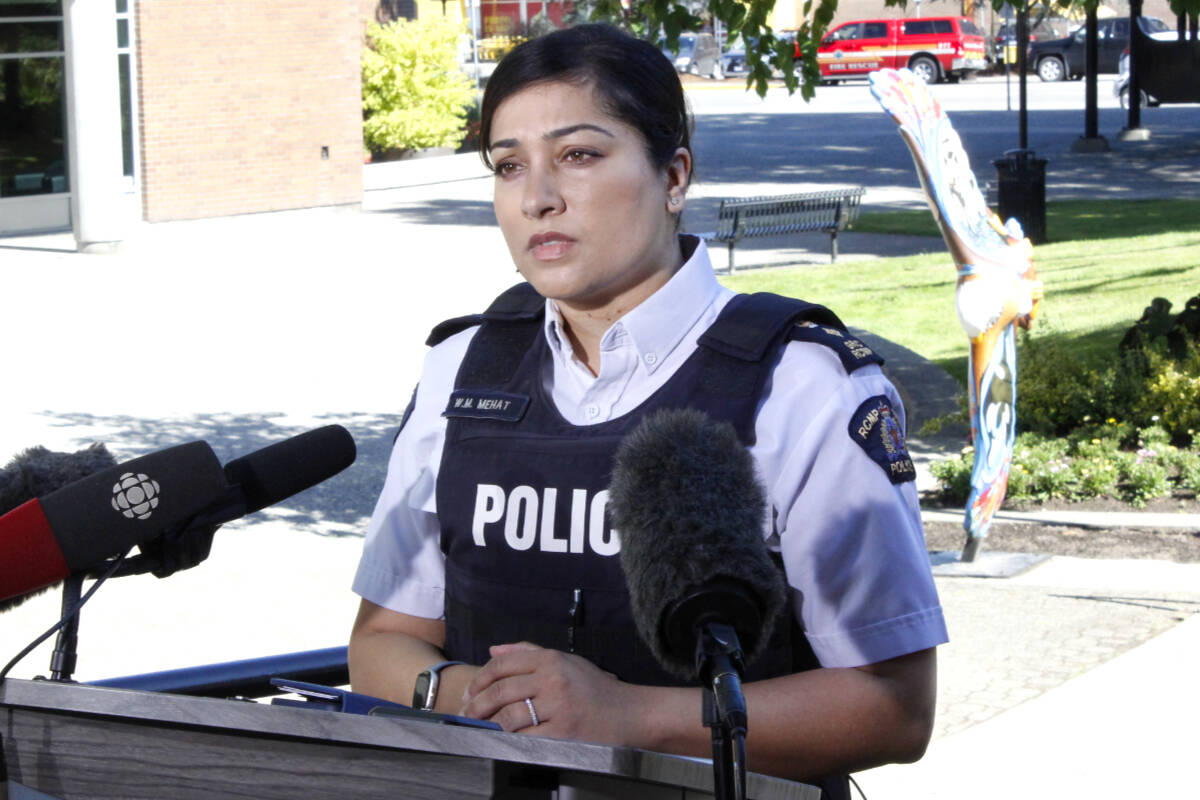 Ridge Meadows RCMP Supt. Wendy Mehat let the public know that missing teen Esther Wang was found alive and well in Golden Ears Provincial Park on June 29. (Brandon Tucker/The News)