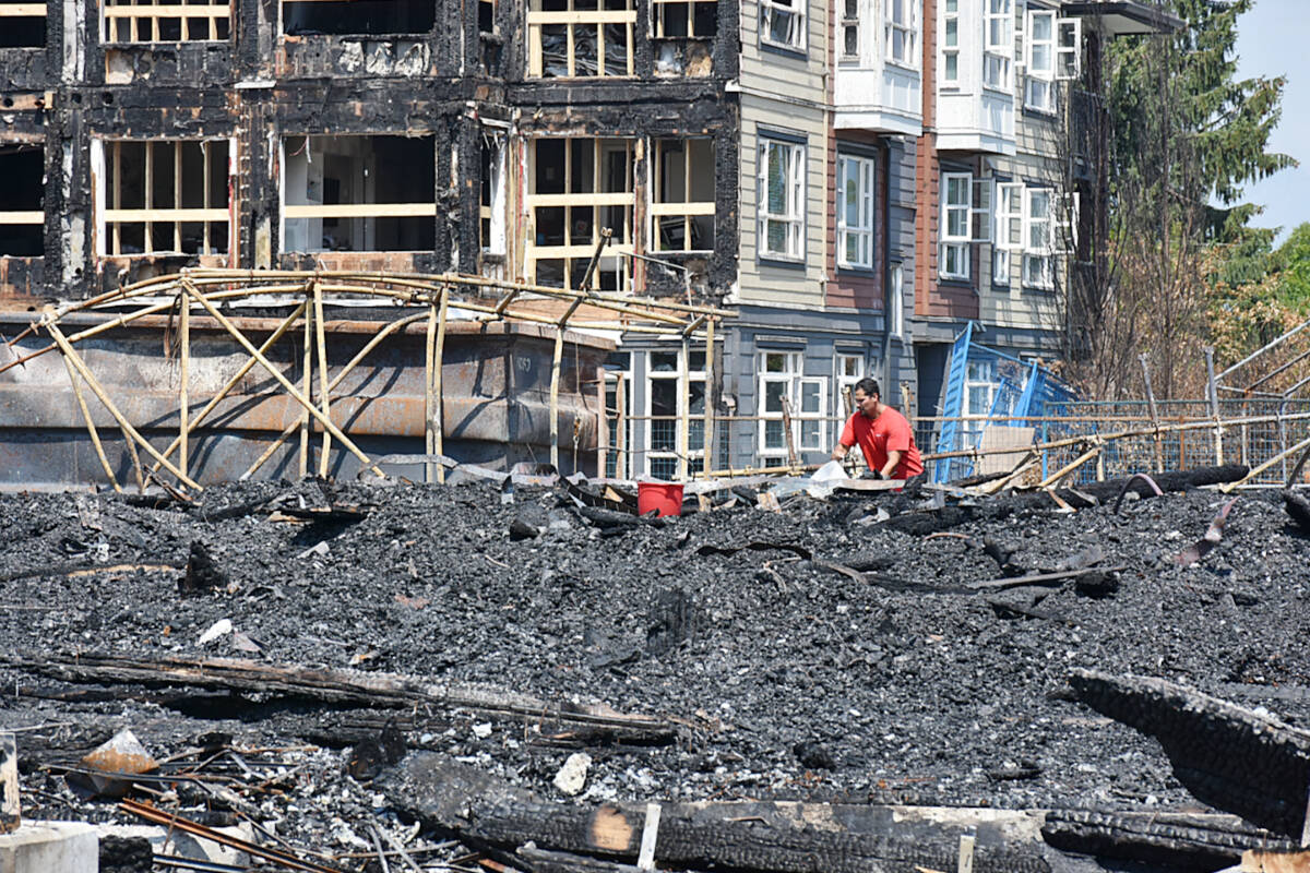 Belfor Property Restoration is continuing to work through the rubble of the Edge On Edge 3 building, which is all that remains after the June 9 fire. (Colleen Flanagan/The News)