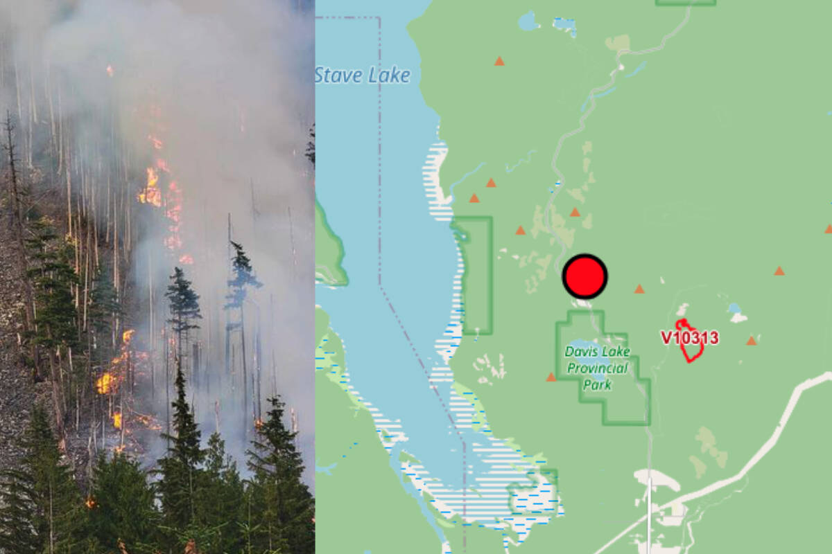 A six-hectare wildfire is out of control near Mission, just north of Davis Lake. The fire was discovered at approximately 8 p.m. on Wednesday (July 5). /BC Wildfire Service Photo