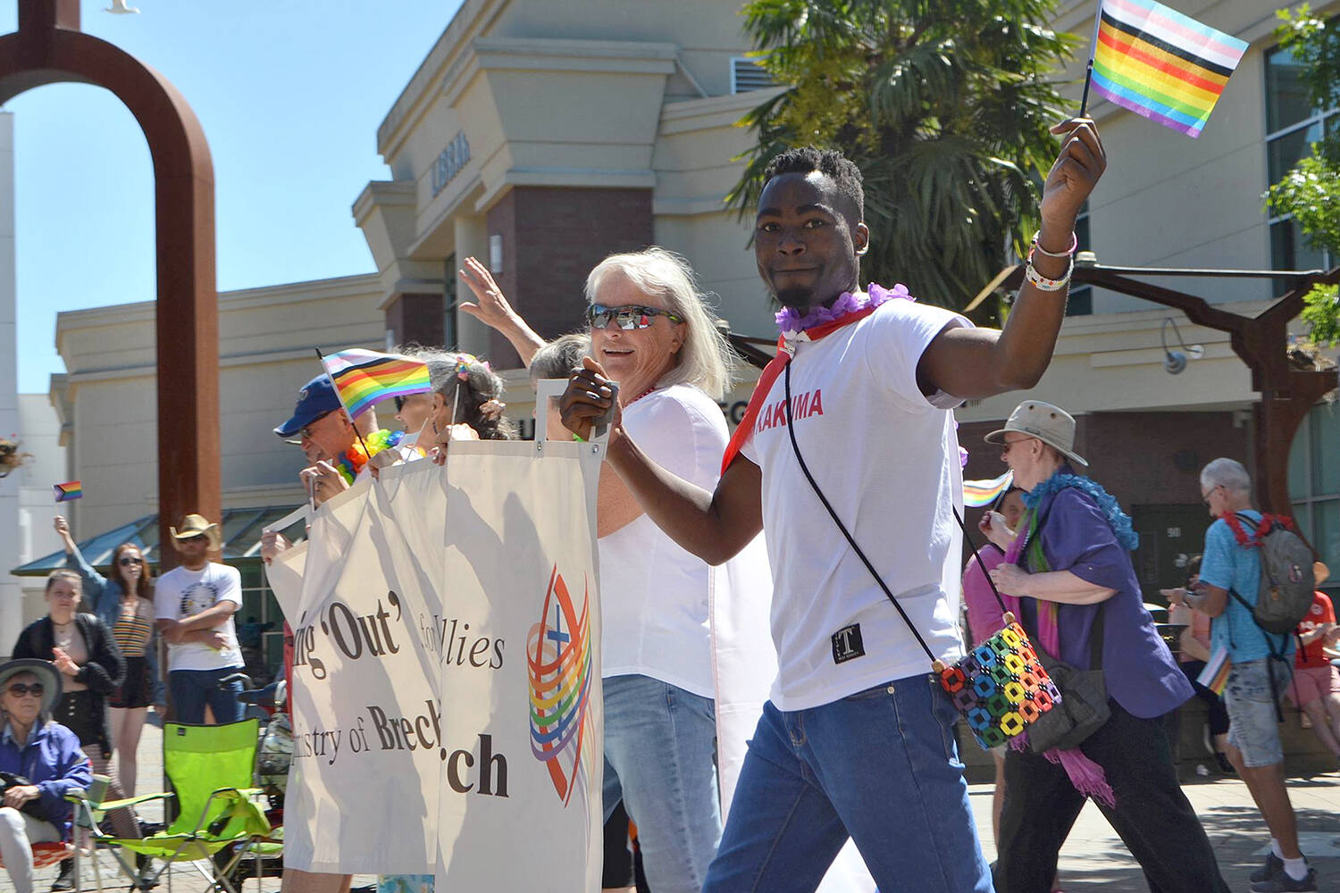 Paul Canary Kanyamu marches with Reaching ‘Out’ for LGBTQ and Allies of Brechin United Church, during Nanaimo’s Pride Parade on June 11. (Mandy Moraes/News Bulletin)