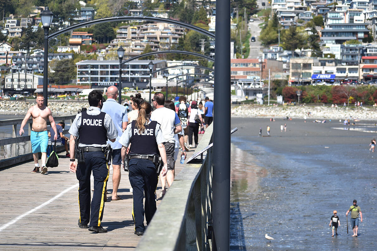Three men were arrested after White Rock RCMP received 911 calls about a group of males brandishing weapons and making threats toward the public with knives on Saturday (July 8). (Aaron Hinks file photo)