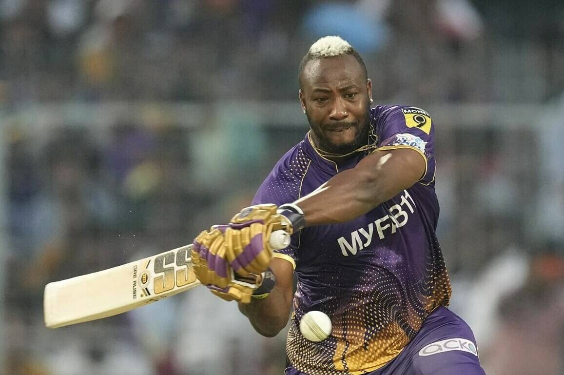 FILE - Kolkata Knight Riders’ Andre Russell plays a shot during Indian Premier League cricket match between Kolkata Knight Riders and Gujarat Titans, in Kolkata, India, Saturday, April 29, 2023. George Bernard Shaw asserted “the English are not very spiritual people so they invented cricket to give them some idea of eternity.” That might explain why cricket has flourished to such an extent in Britain and some of its former colonies but never to the same degree in the United States. (AP Photo Bikas Das, File)