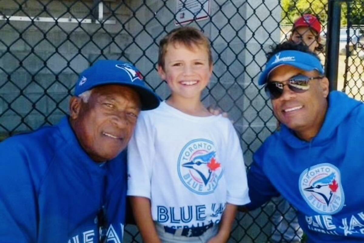 Sam Shaw poses with Sandy Alomar (left) and Roberto Alomar (right) at a Blue Jays baseball camp in Nanaimo at the age of eight. The now 18-year-old was selected by the Toronto Blue Jays as the 274th overall pick in the MLB Draft. (Photo submitted by Craig Shaw)