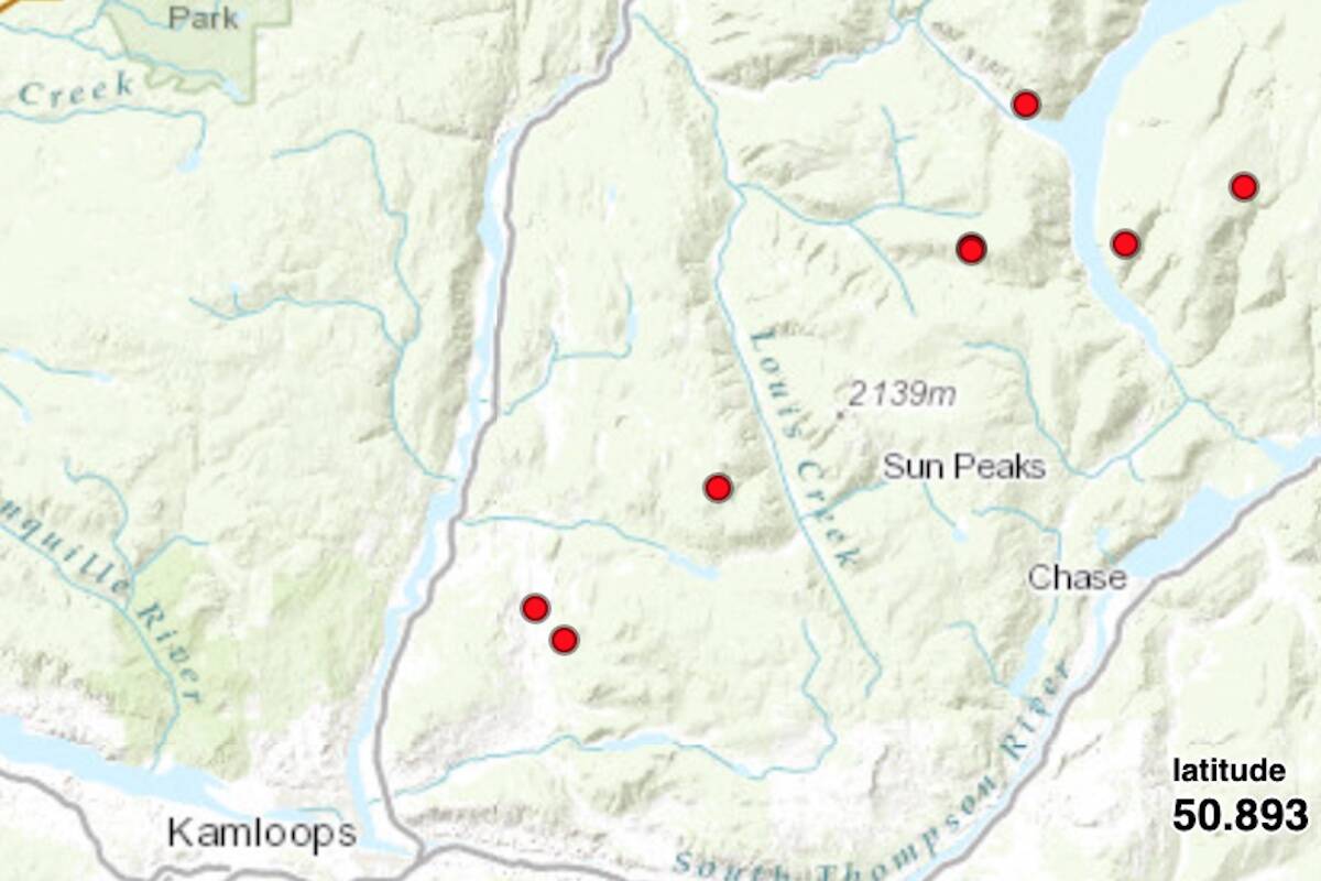 BC Wildfire map of blazes sparked on Wednesday evening. (BC Wildfire)