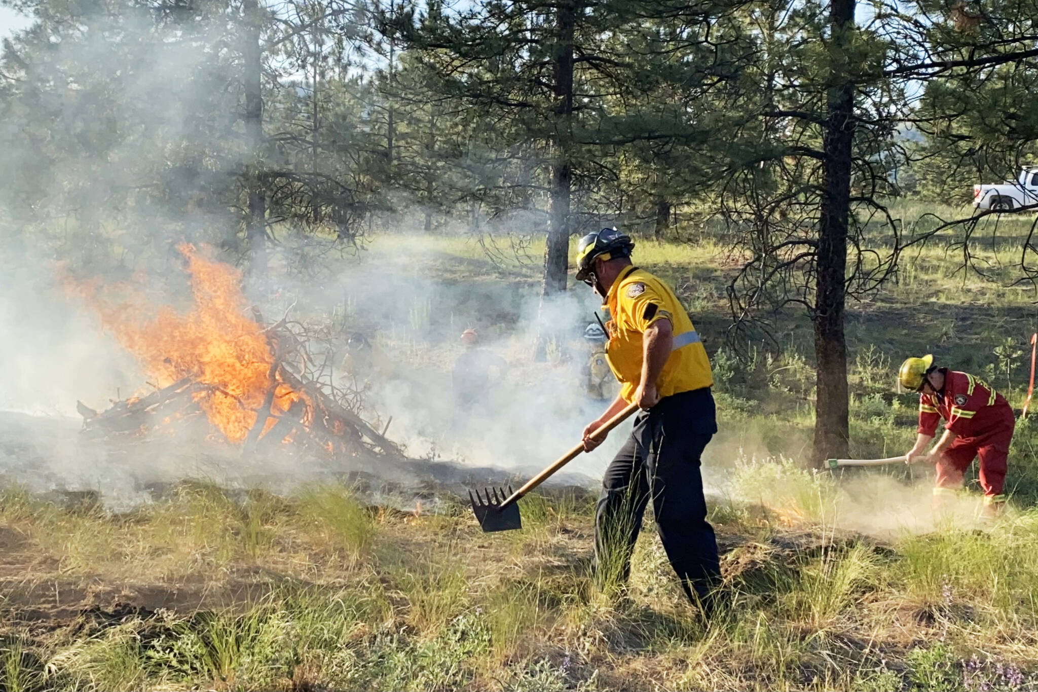 Members of the Summerland Fire Department received training from the BC Wildfire Service in early June. At present, the wildfire season in British Columbia is the second-worst in the province’s history in terms of land destroyed. (John Arendt - Summerland Review)