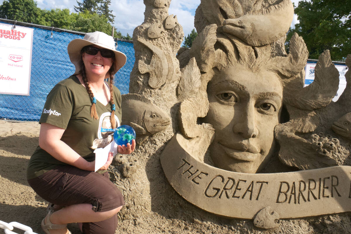Karen Jean Fralich won first place in the singles event at the 2023 Quality Foods Sand Sculpting Competition. (Kevin Forsyth photo)