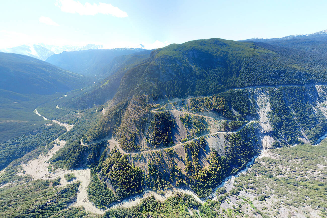 Reader Wayne Van Tamelen captured this shot of the Bella Coola Hill with a drone during a work trip from the Cariboo into the Bella Coola Valley in the summer of 2020. (Wayne Van Tamelen file photo)