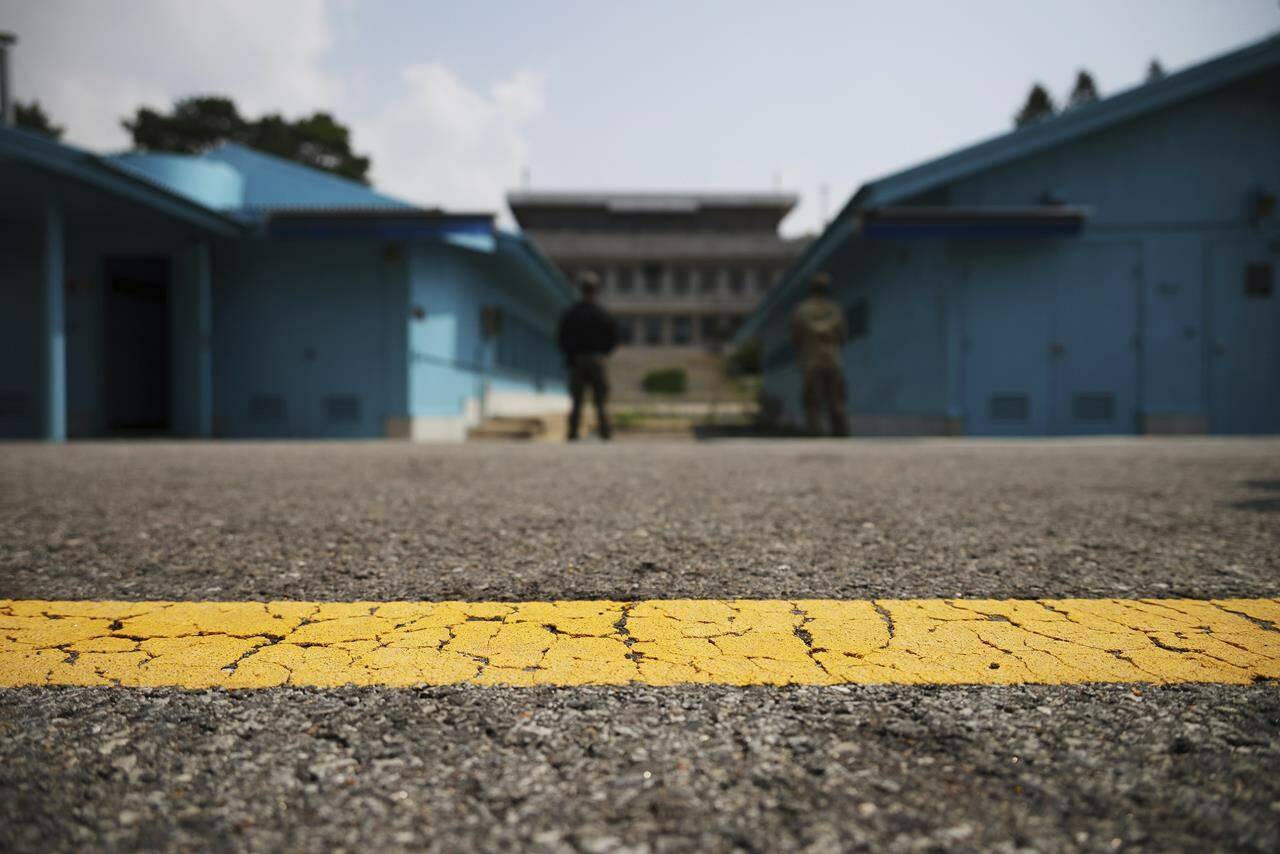 FILE - A general view shows the truce village of Panmunjom inside the demilitarized zone (DMZ) separating the two Koreas, South Korea on July 19, 2022. An American has crossed the heavily fortified border from South Korea into North Korea, the American—led U.N. Command overseeing the area said Tuesday, July 18, 2023. (Kim Hong-Ji/Pool Photo via AP, File)