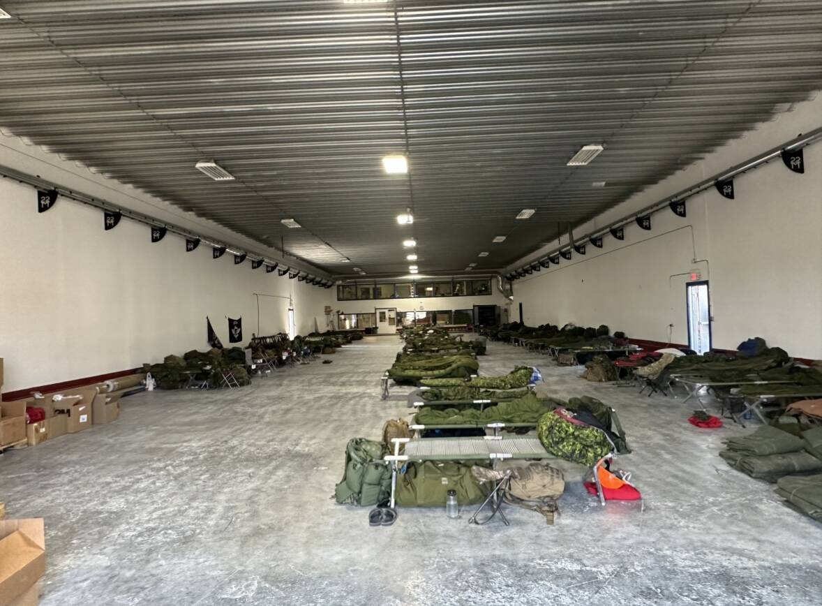 Military members have arrived in Vanderhoof to help firefighters battle wildfires in the area. They have set up base at Vanderhoof Curling Club. (Orlanthia Habsburg/ Omineca Express )