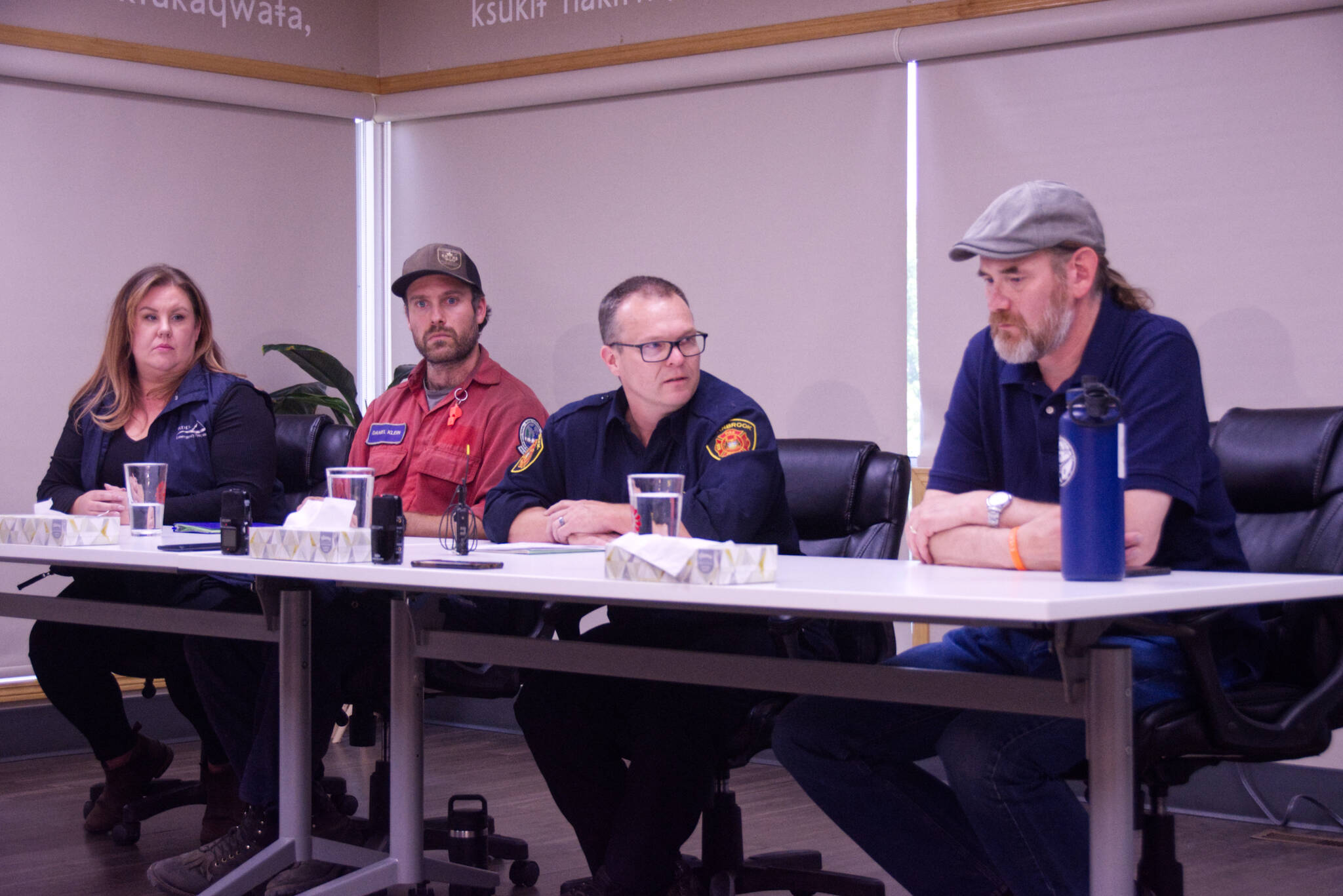 Pictured right to left: ʔaq̓am Nasuʔkin Joe Pierre, Fire Chief Scott Driver, Director of Cranbrook Fire & Emergency Services, Daniel Klein, Incident Commander – BC Wildfire Service, Christina Carbrey, Regional Emergency Operations Centre Director.