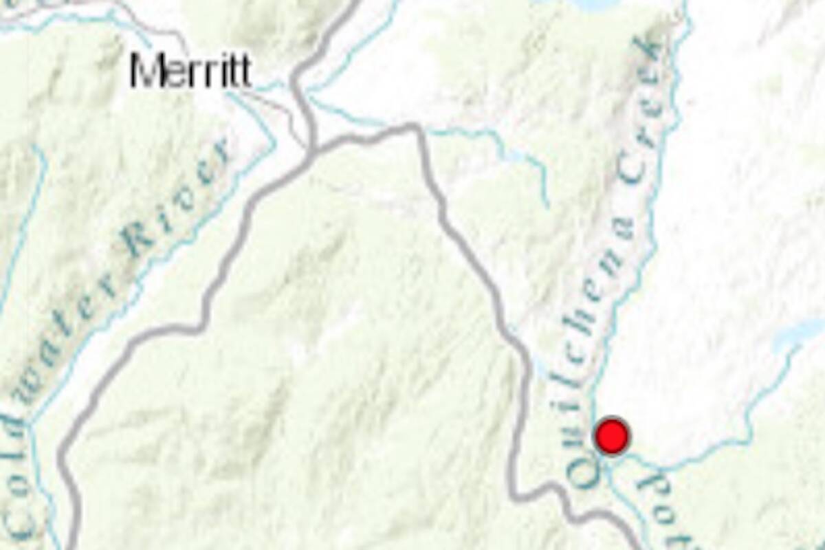 The Quilchena Creek wildfire is 22 kilometres southeast of Merritt. (BC Wildfire Services)