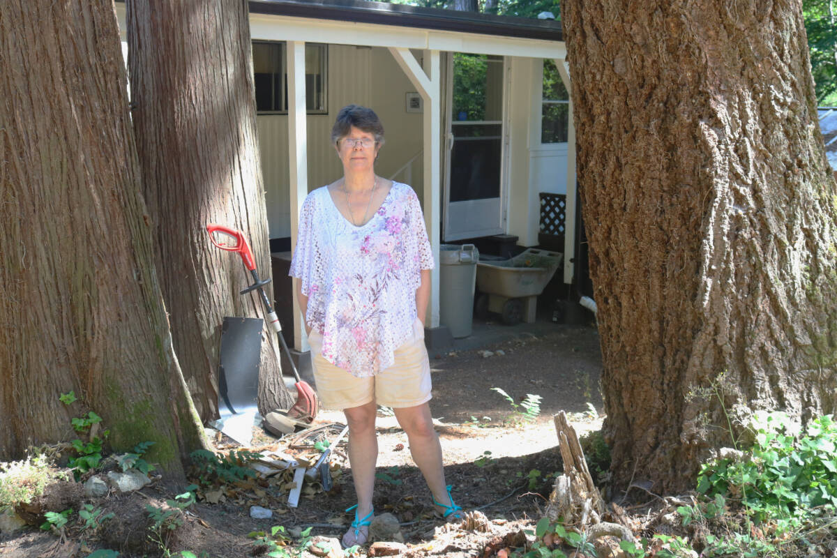 Hidden Valley Mobile Home Park resident Kate Cowan is unable to remove these three trees from next to her mobile home because she leases the land the trees sit on. (Bailey Moreton/News Staff)