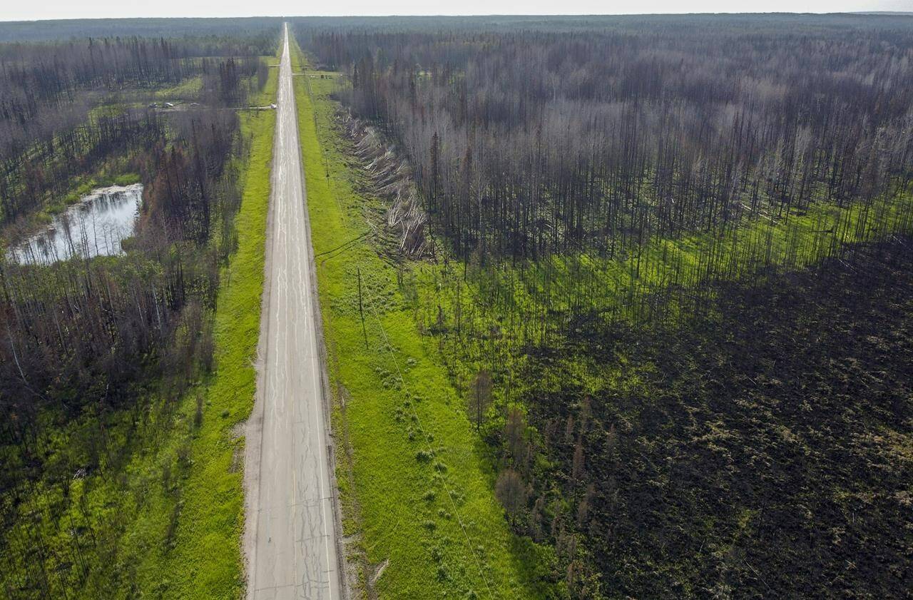 Scientists are learning how to quickly estimate the contribution of climate change to extreme weather events like the wildfires, floods and heat waves sweeping much of the globe this summer. An aerial view of a burned section of the East Prairie Metis Settlement, Alta., Tuesday, July 4, 2023.THE CANADIAN PRESS/Jeff McIntosh