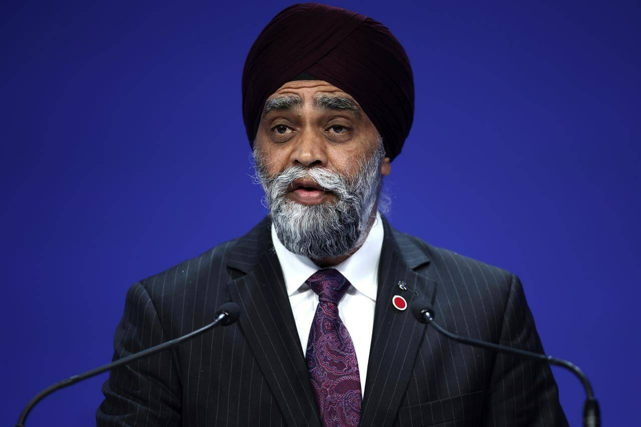 Canada is being hailed for funding initiatives in developing countries that aim to keep women who care for children or elders from being excluded from the economy. Canada’s Minister of International Development Harjit Sajjan speaks at the Ukraine Recovery Conference in London, Wednesday, June 21, 2023. THE CANADIAN PRESS/AP-POOL, Henry Nicholls